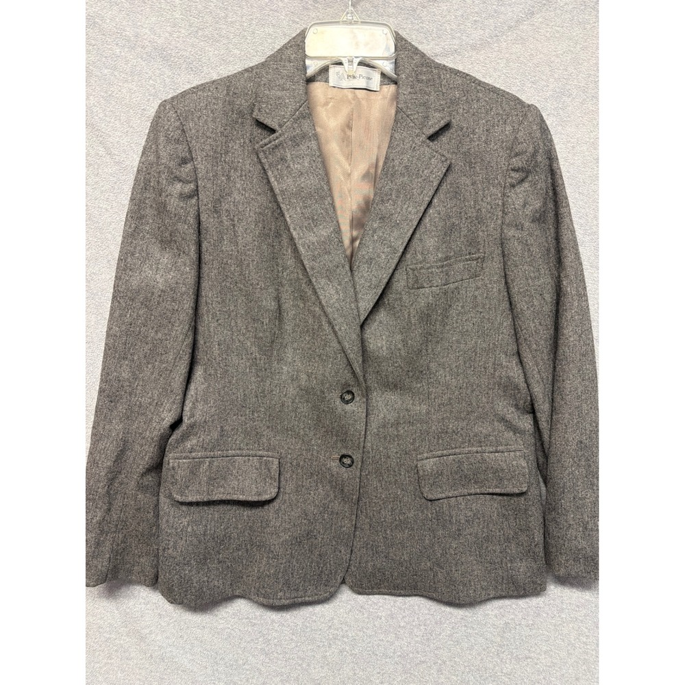 VTG 1970 Evan Picone Women's Gray Herringbone Wool Blend‎ Blazer Sz 16